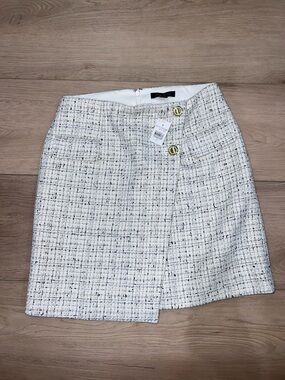 Ann Taylor White Tweed Mini Skirt with Gold Buttons